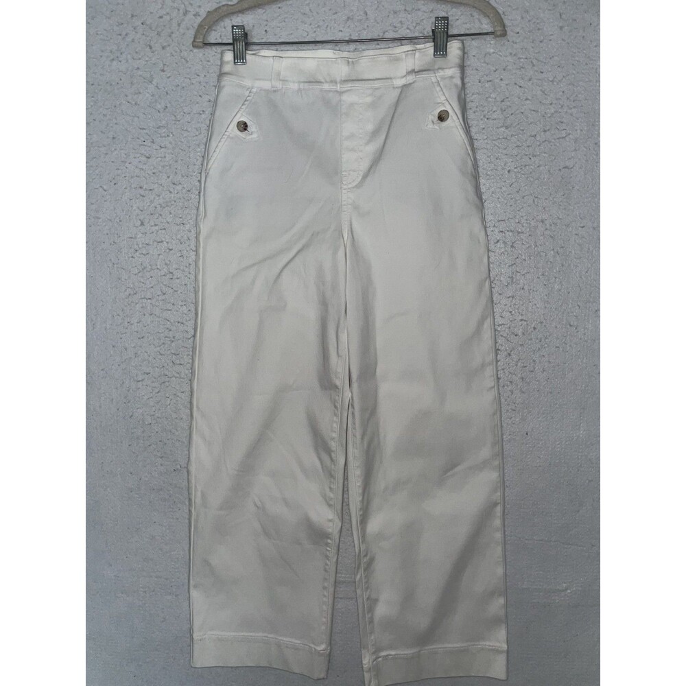 Spanx Stretch Twill Cropped Wide Leg Pants White Womens sz S Pull on Trousers